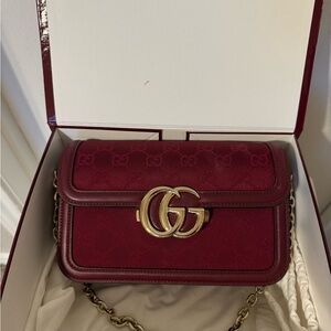 Gucci GG Marmont Small Crossbody Bag in Burgundy Red with Gold Hardware